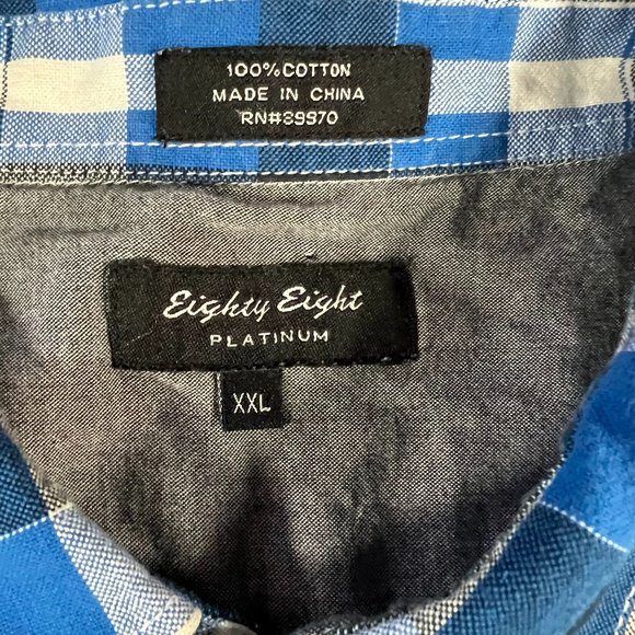 Eighty Eight men's short sleeve plaid shirt Pearl snap blue Size XXL - Picture 4 of 5